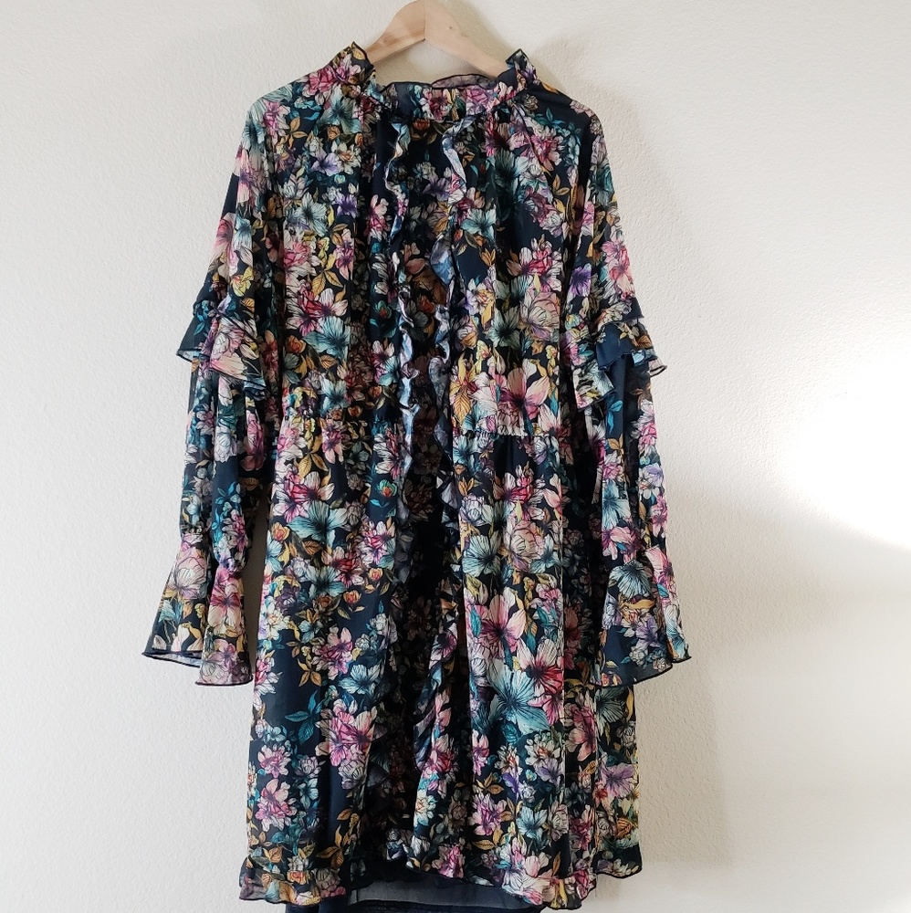 H&M Ruffle Trimmed Long Sleeve Floral Dress